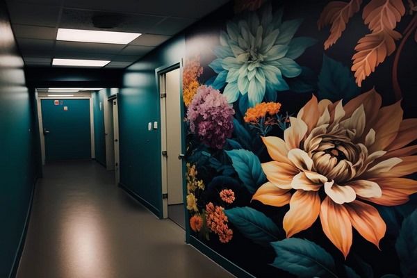 Biến mẫu vẽ tranh tường nhà hàng thành bông hoa khổng lồ đầy ấn tượng